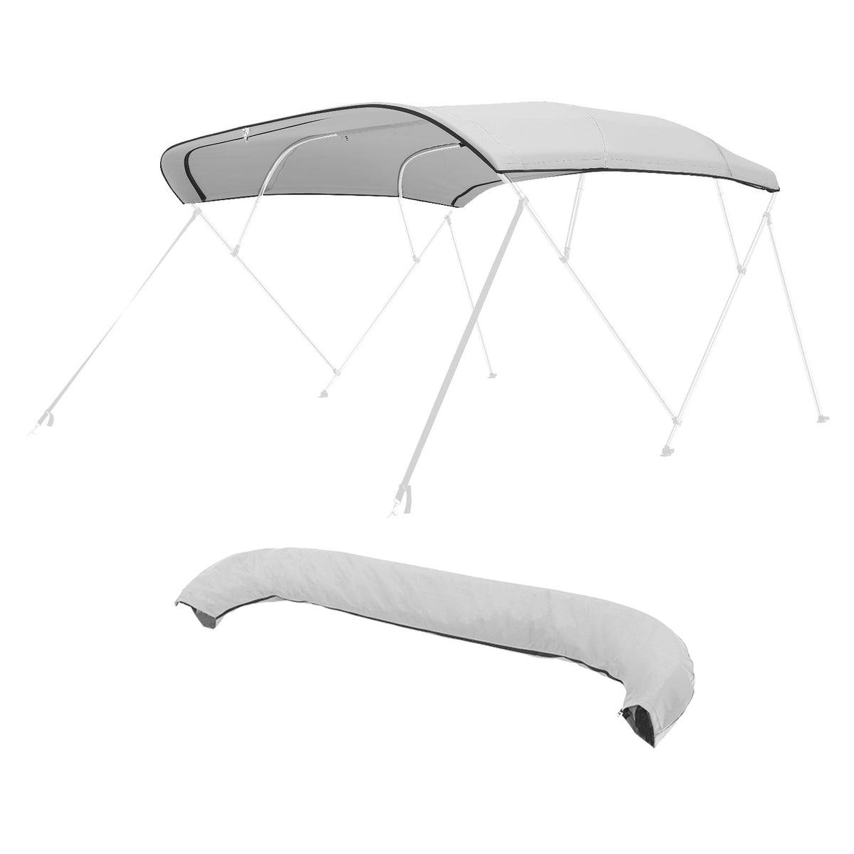 4 Bow Bimini Top Replacement Cover, 2440 mm Long, Durable 600D Marine Grade Waterproof Sun Shade Boat Canopy with Storage Boot, Easy Install Zipper Sleeve Awning, 2464-2616 mm W, Gray (No Frame)