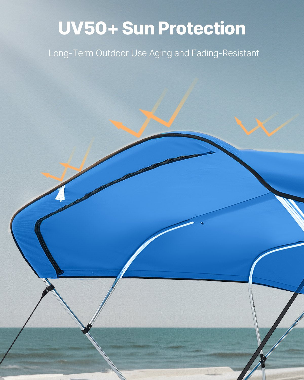 4 Bow Bimini Top Replacement Cover, 2440 mm Long, Durable 600D Marine Grade Waterproof Sun Shade Boat Canopy with Storage Boot, Easy Install Zipper Sleeve Awning, 2311-2440 mm W, Blue (No Frame)