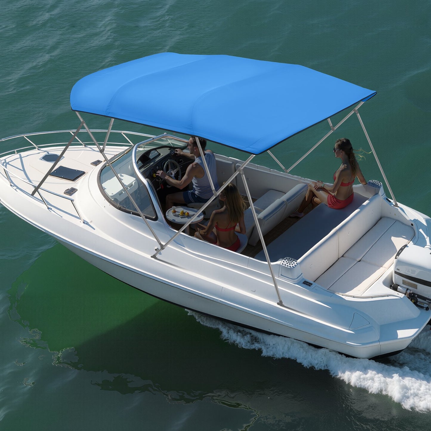 4 Bow Bimini Top Replacement Cover, 2440 mm Long, Durable 600D Marine Grade Waterproof Sun Shade Boat Canopy with Storage Boot, Easy Install Zipper Sleeve Awning, 2311-2440 mm W, Blue (No Frame)