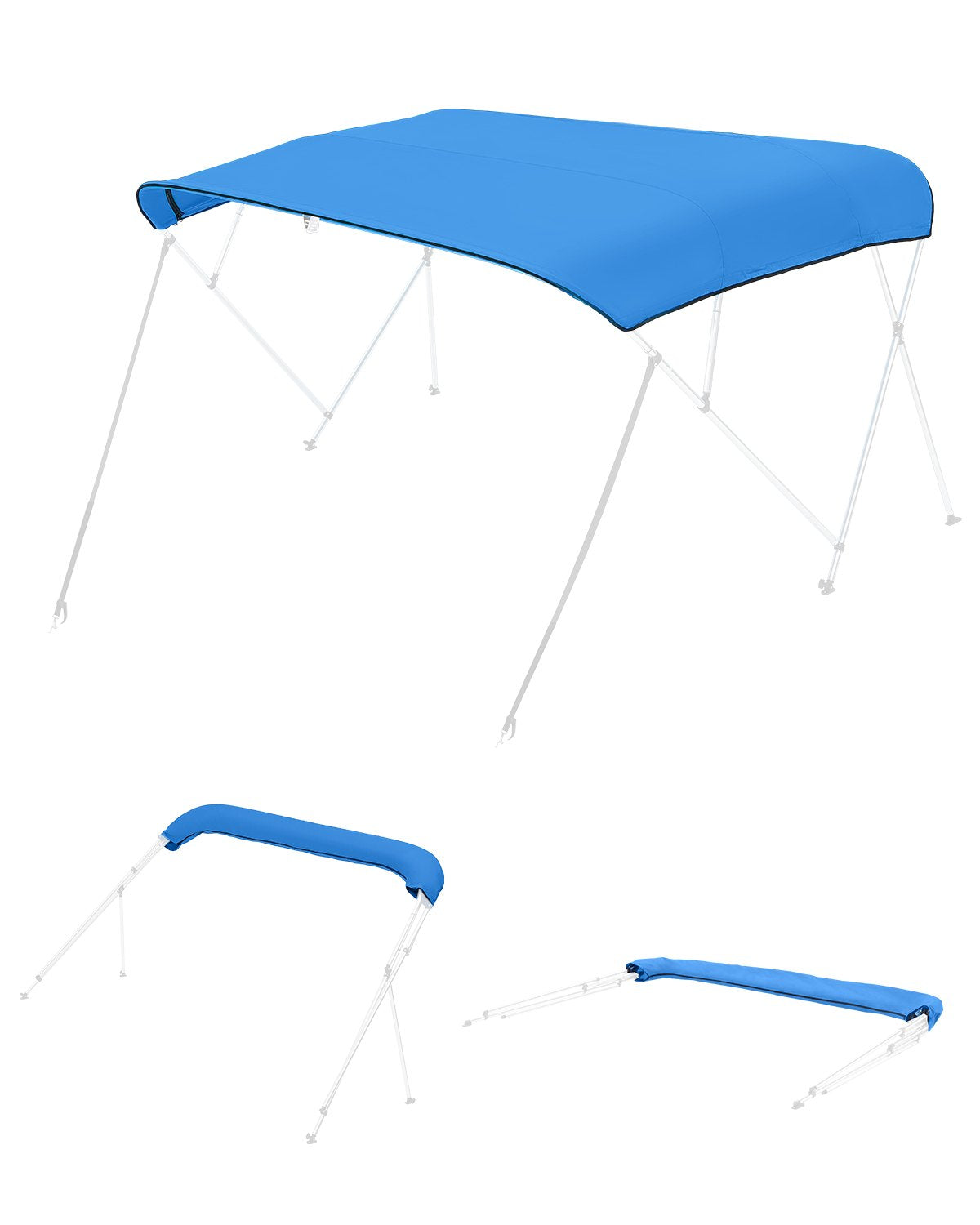 4 Bow Bimini Top Replacement Cover, 2440 mm Long, Durable 600D Marine Grade Waterproof Sun Shade Boat Canopy with Storage Boot, Easy Install Zipper Sleeve Awning, 2311-2440 mm W, Blue (No Frame)