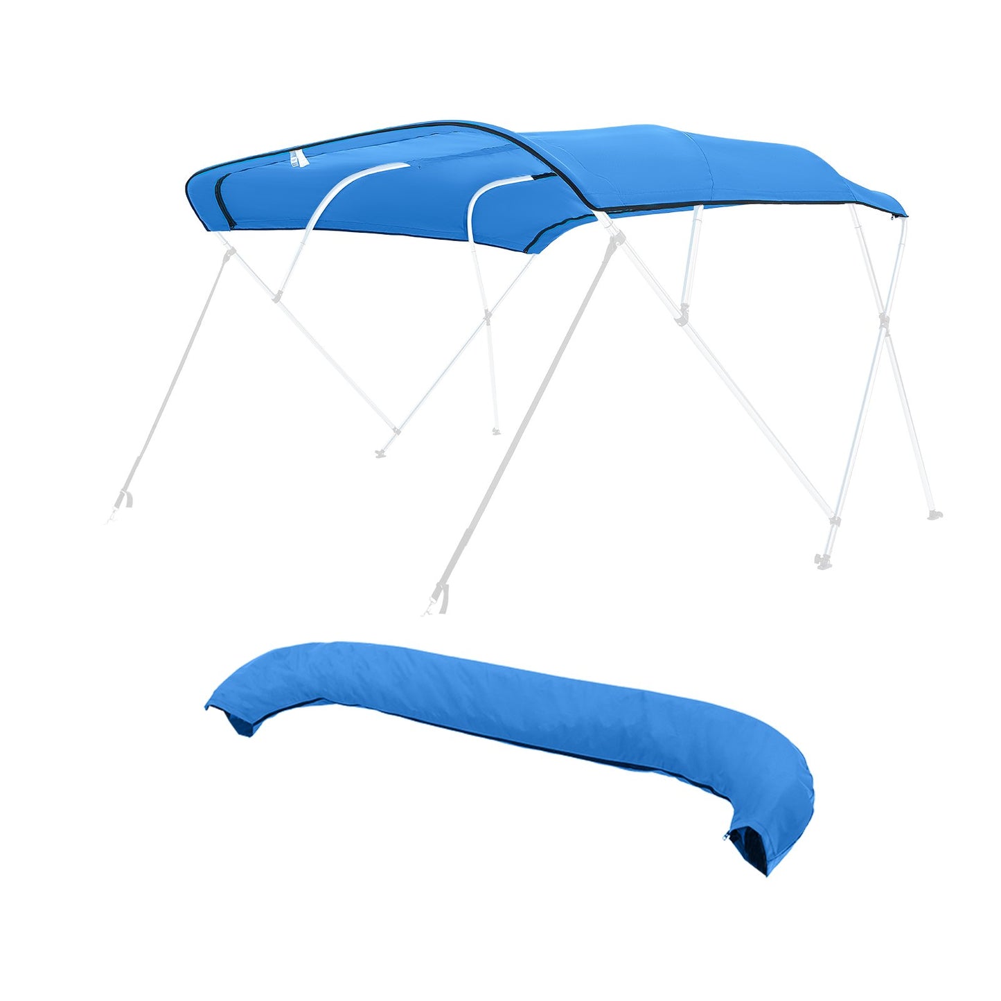 4 Bow Bimini Top Replacement Cover, 2440 mm Long, Durable 600D Marine Grade Waterproof Sun Shade Boat Canopy with Storage Boot, Easy Install Zipper Sleeve Awning, 2311-2440 mm W, Blue (No Frame)