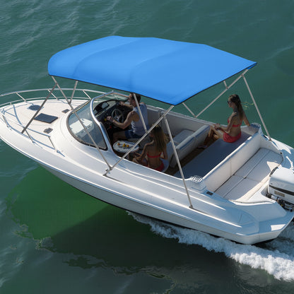 4 Bow Bimini Top Replacement Cover, 2440 mm Long, Durable 600D Marine Grade Waterproof Sun Shade Boat Canopy with Storage Boot, Easy Install Zipper Sleeve Awning, 2464-2616 mm W, Blue (No Frame)
