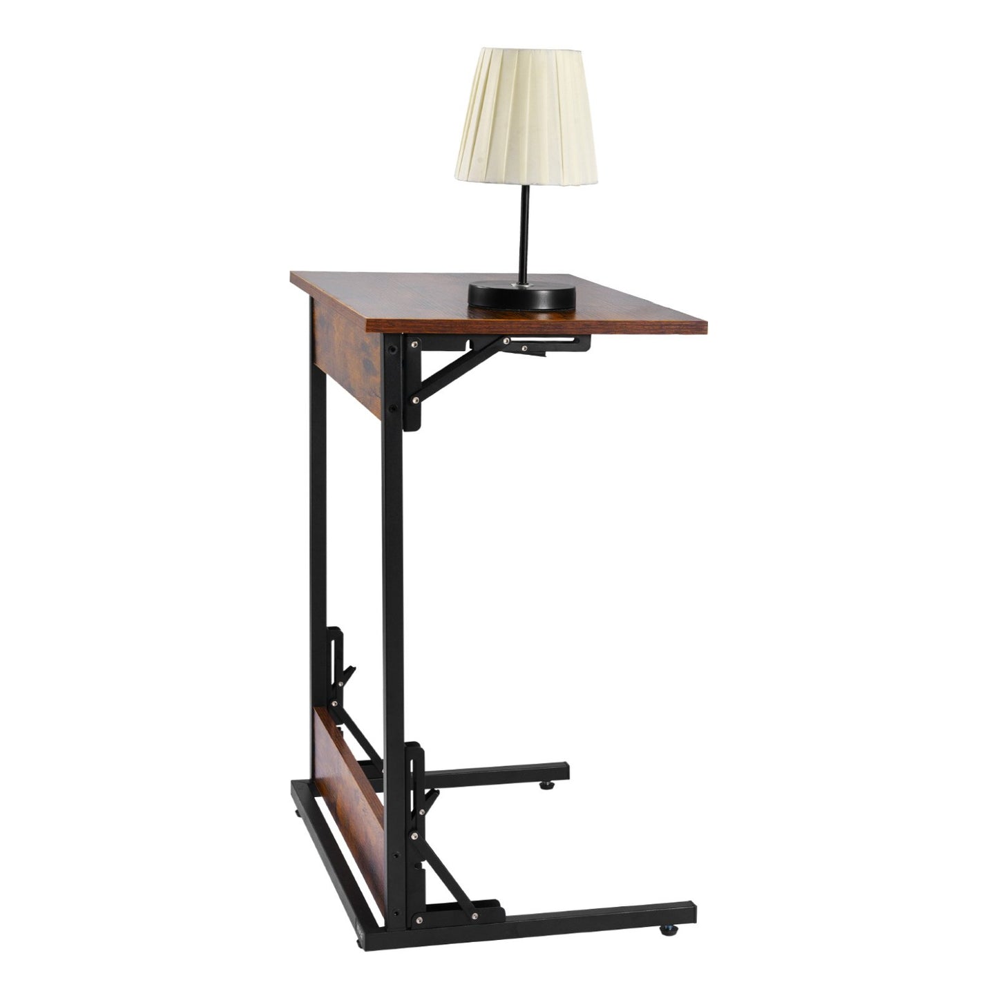 C Table, Folding C Shaped End Table with Metal Frame & Adjustable Feet, Foldable C Shaped Side Table for Living Room Bedroom Office, 23.62 x 14.57 x 27.56 inch C Shaped TV Tray, Brown and Black