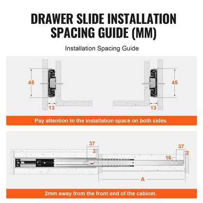 Heavy Duty 0.5m Drawer Slides, Soft-Close, 45.4kg Capacity, 10 Pairs