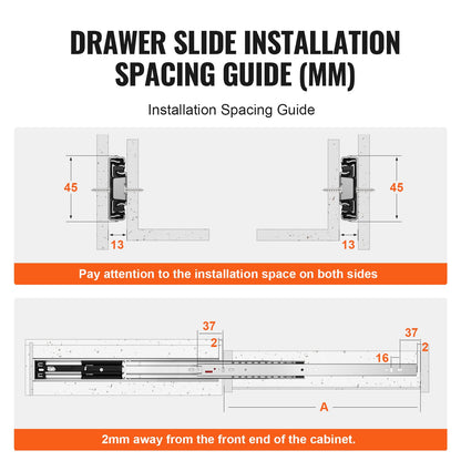 VEVOR 6 Pairs of 355.6mm Drawer Slides Side Mount Rails, Heavy Duty Full Extension