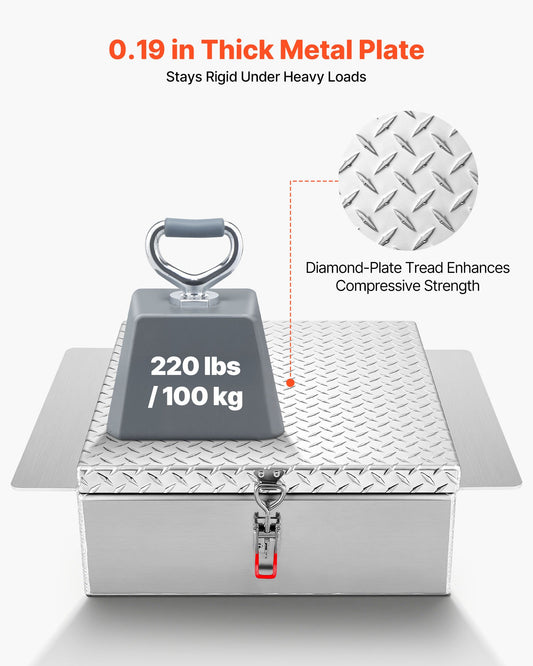 Truck Bed Tool Box, Heavy Duty Aluminum Tool Box with Diamond Plate, Storage Toolbox Chest Organizer Supports up to 100 kg, Ideal for Pickup, Truck Bed, RV, Trailer, 770 x 610 x 230 mm, Silver