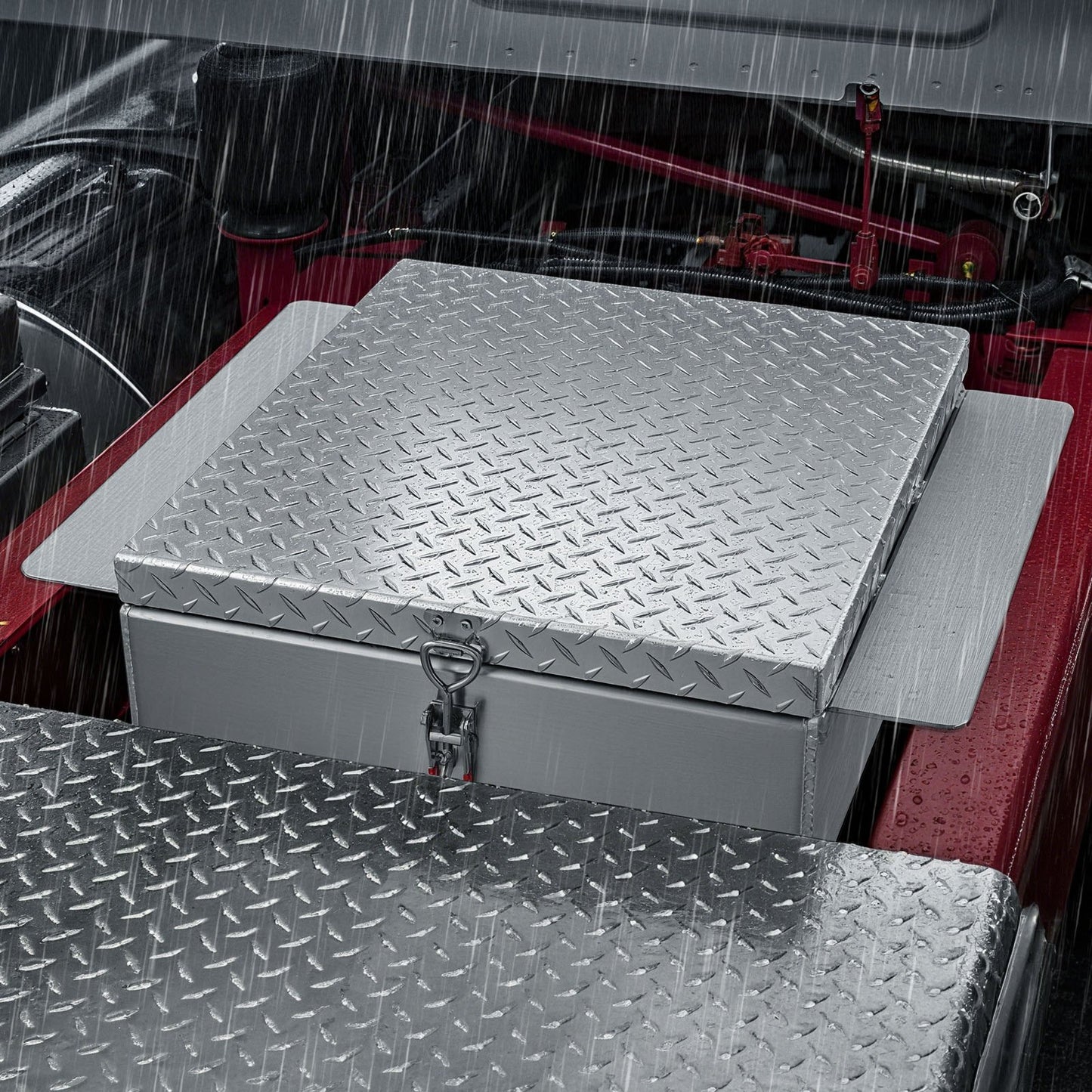 Truck Bed Tool Box, Heavy Duty Aluminum Tool Box with Diamond Plate, Storage Toolbox Chest Organizer Supports up to 100 kg, Ideal for Pickup, Truck Bed, RV, Trailer, 770 x 610 x 230 mm, Silver