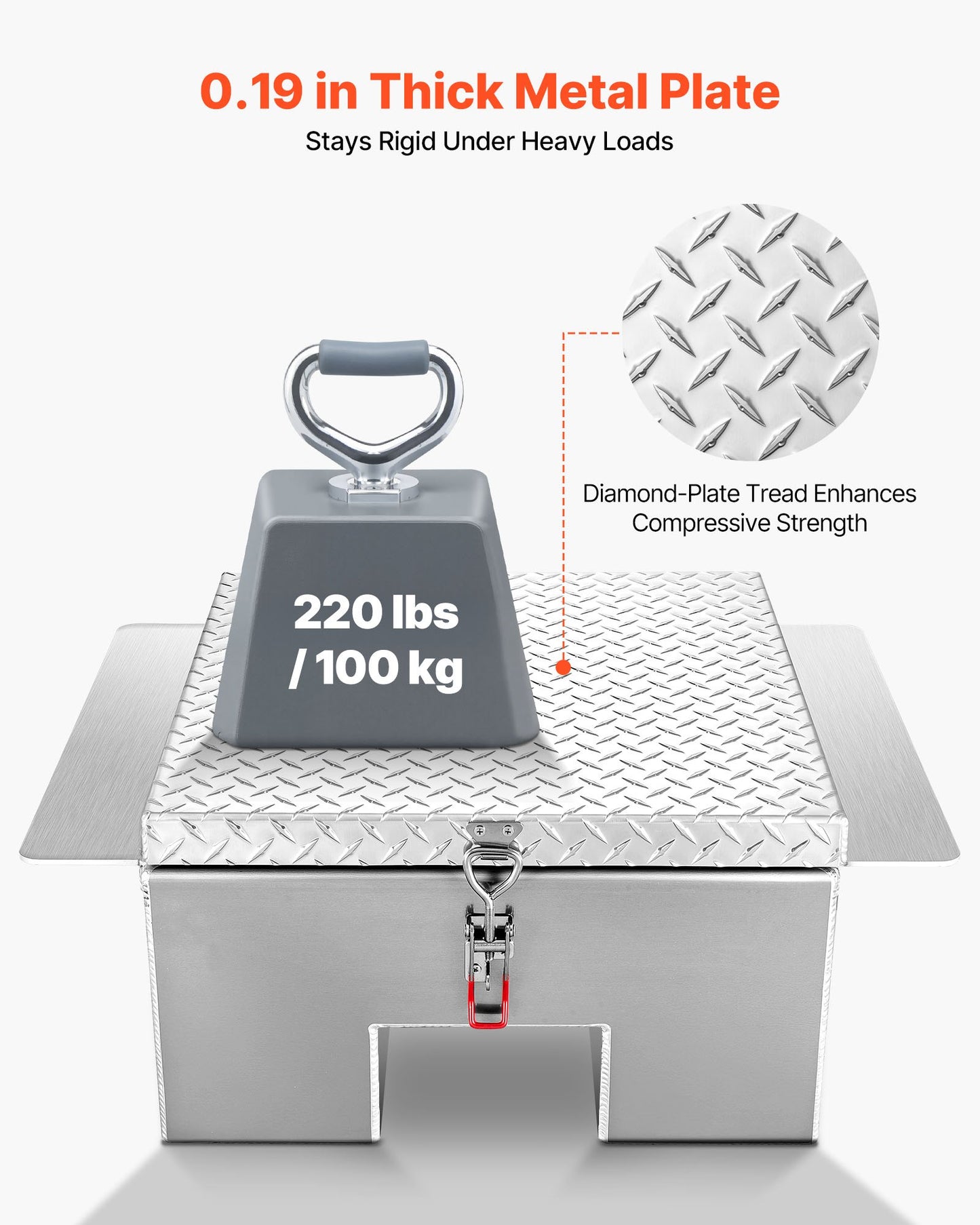 Truck Bed Tool Box, Heavy Duty Aluminum Tool Box with Diamond Plate, Storage Toolbox Chest Organizer Supports up to 100 kg, Ideal for Pickup, Truck Bed, RV, Trailer, 770 x 610 x 310 mm, Silver