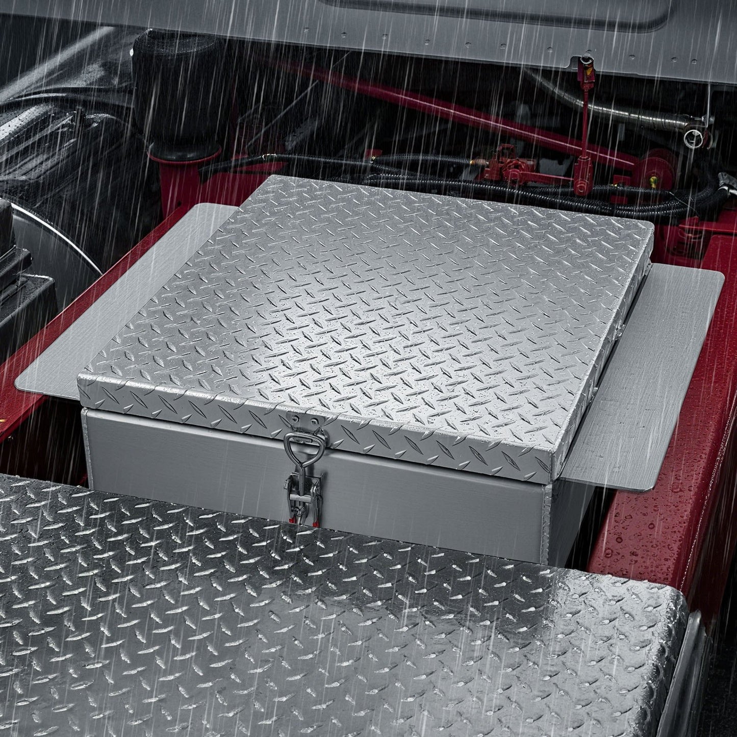 Truck Bed Tool Box, Heavy Duty Aluminum Tool Box with Diamond Plate, Storage Toolbox Chest Organizer Supports up to 100 kg, Ideal for Pickup, Truck Bed, RV, Trailer, 770 x 610 x 310 mm, Silver
