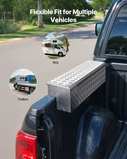 Truck Bed Tool Box, Heavy Duty Aluminum Tool Box with Tread Patterns, Storage Toolbox Chest Organizer with Lock and Key, Ideal for Pickup, Truck Bed, RV, Trailer, 1219 x 340 x 330 mm, Silver