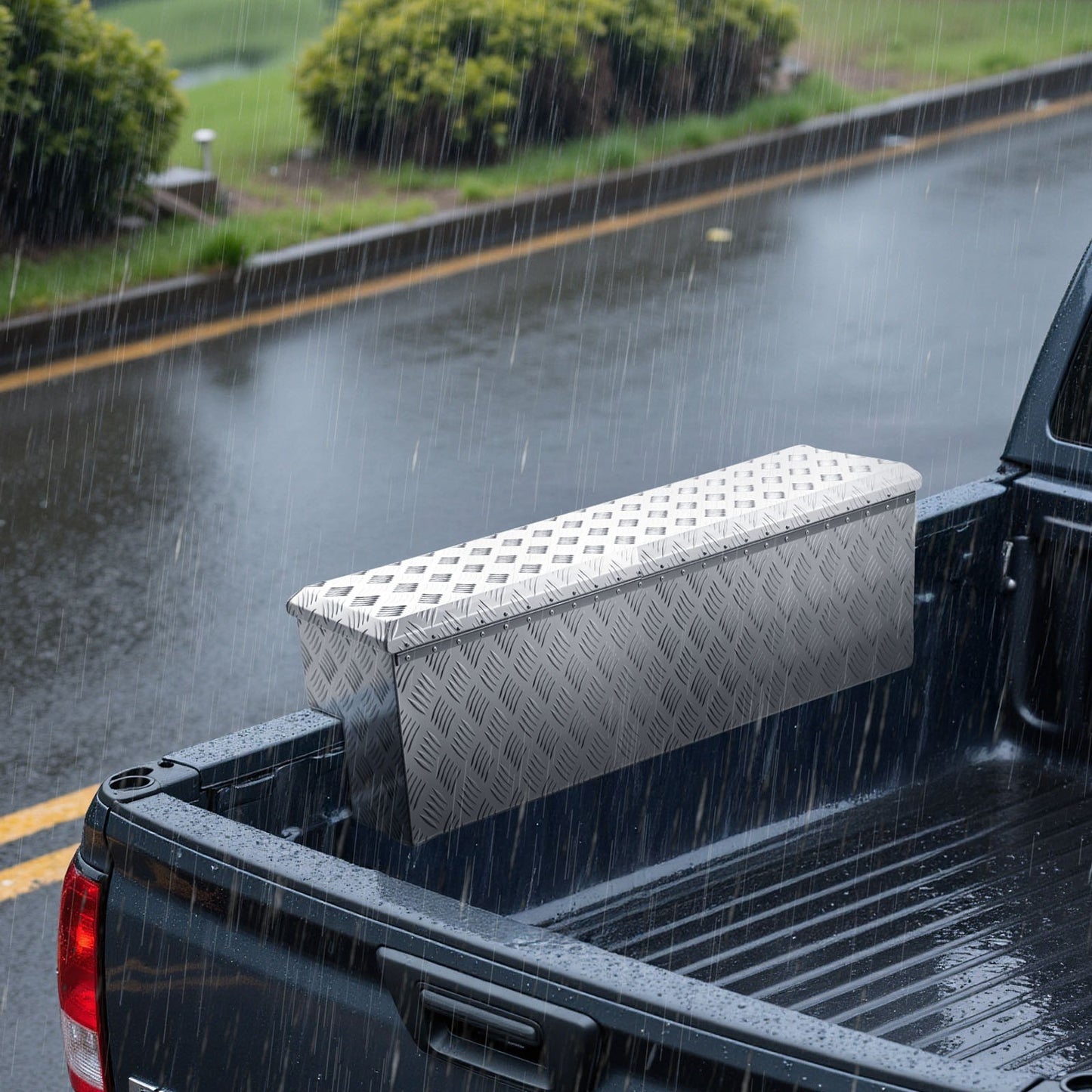 Truck Bed Tool Box, Heavy Duty Aluminum Tool Box with Tread Patterns, Storage Toolbox Chest Organizer with Lock and Key, Ideal for Pickup, Truck Bed, RV, Trailer, 1219 x 340 x 330 mm, Silver