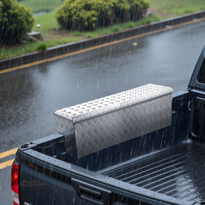 Truck Bed Tool Box, Heavy Duty Aluminum Tool Box with Tread Patterns, Storage Toolbox Chest Organizer with Lock and Key, Ideal for Pickup, Truck Bed, RV, Trailer, 1219 x 340 x 330 mm, Silver