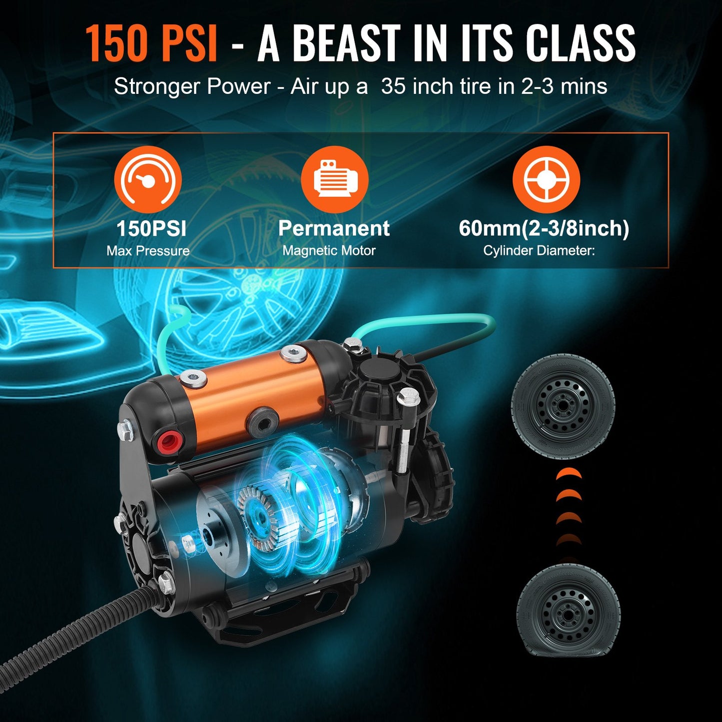 VEVOR Onboard Air Compressor Kit 150PSI Offroad Air Compressor Portable Tire Inflator