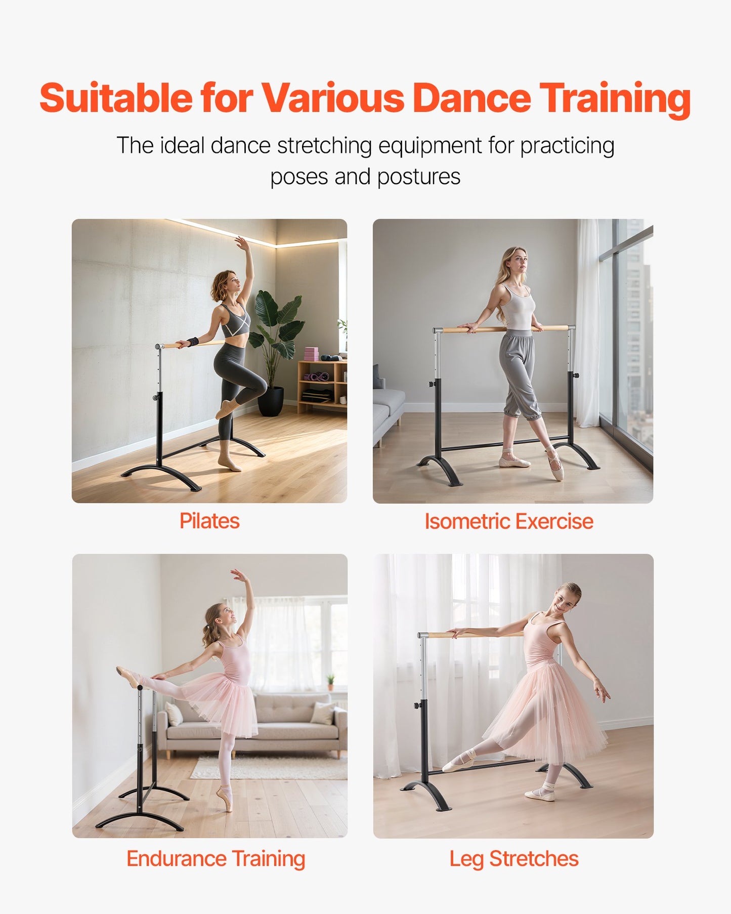 Ballet Barre, Barre Bar for Home, Freestanding Portable Ballet Stretching Dance Bars, Height Adjustable Anti-Wobble Fitness Gym Studio Equipment, for Pilates Balance Workout
