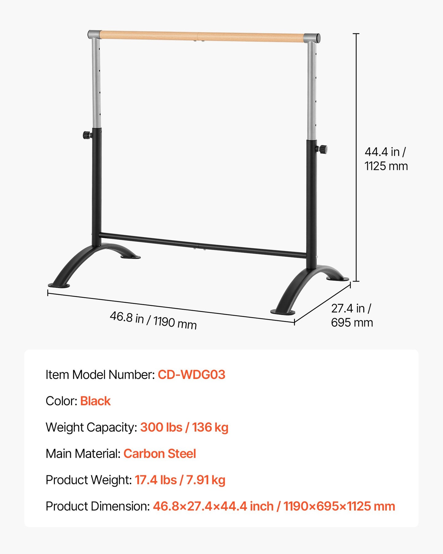 Ballet Barre, Barre Bar for Home, Freestanding Portable Ballet Stretching Dance Bars, Height Adjustable Anti-Wobble Fitness Gym Studio Equipment, for Pilates Balance Workout