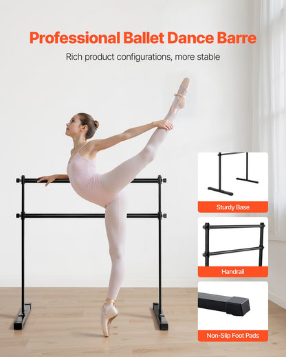 Ballet Barre, Double Barre Bar for Home, Freestanding Portable Ballet Stretching Dance Bars, Height Adjustable Anti-Wobble Fitness Gym Studio Equipment, for Pilates Balance Workout