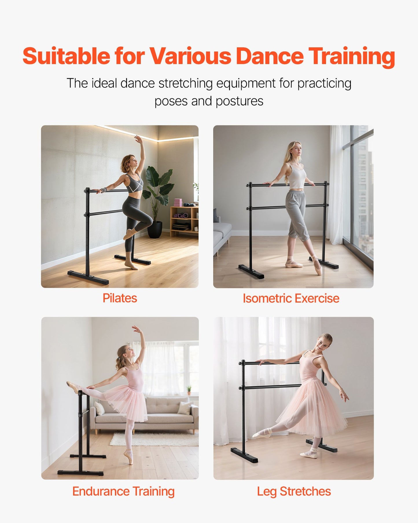 Ballet Barre, Double Barre Bar for Home, Freestanding Portable Ballet Stretching Dance Bars, Height Adjustable Anti-Wobble Fitness Gym Studio Equipment, for Pilates Balance Workout