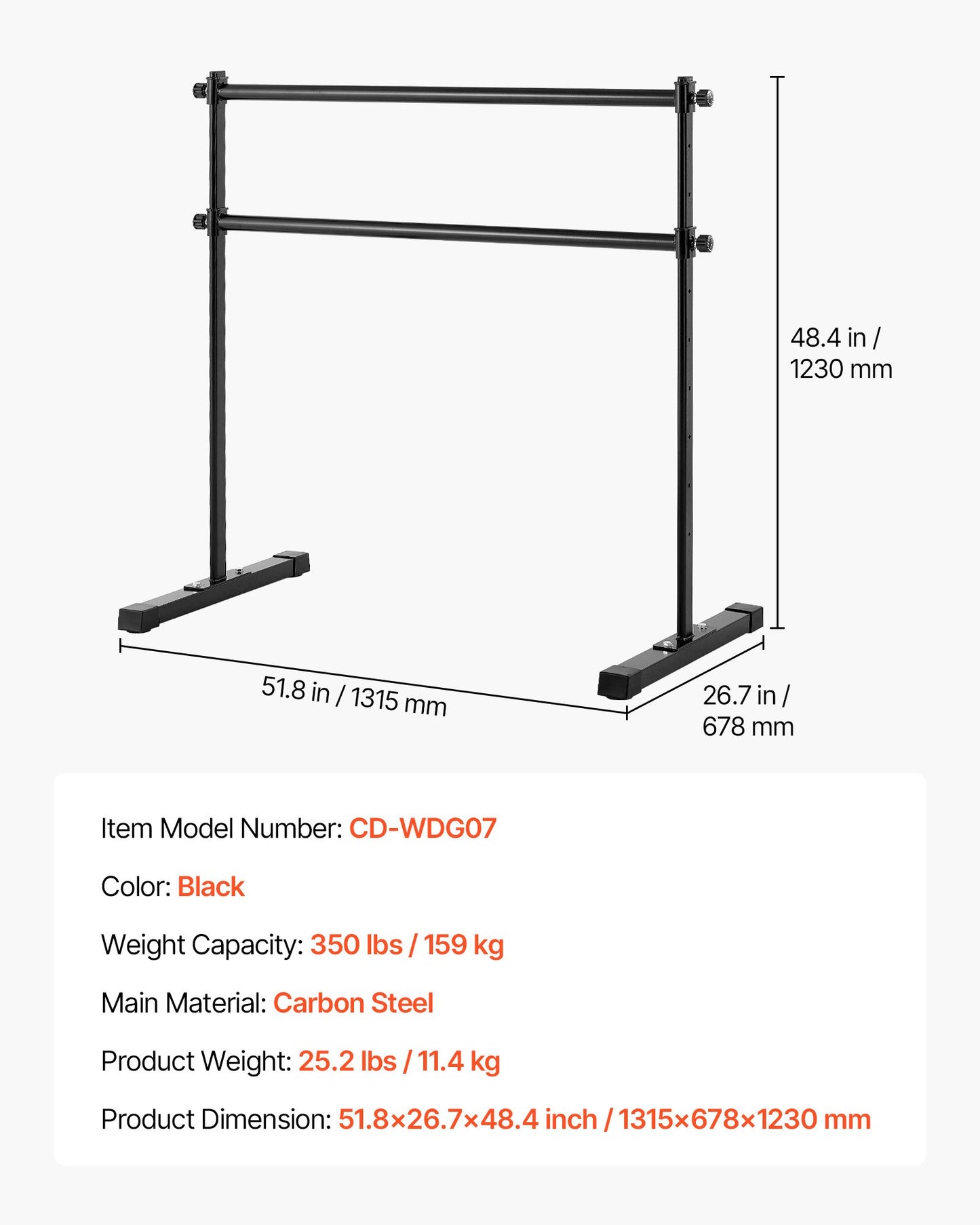 Ballet Barre, Double Barre Bar for Home, Freestanding Portable Ballet Stretching Dance Bars, Height Adjustable Anti-Wobble Fitness Gym Studio Equipment, for Pilates Balance Workout