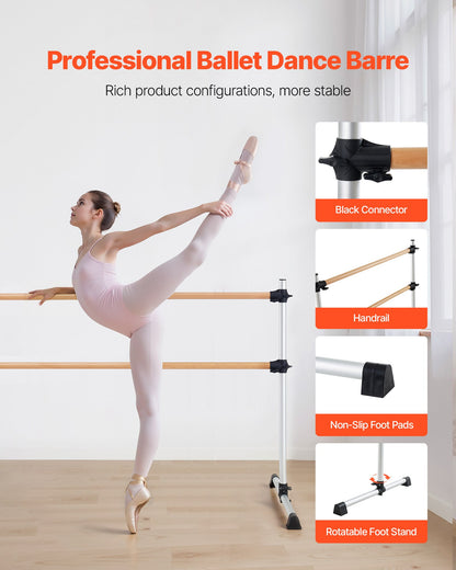 Ballet Barre, Double Beechwood Barre Bar for Home, Freestanding Portable Ballet Stretching Dance Bars, Height Adjustable Anti-Wobble Fitness Gym Equipment, for Pilates Balance Workout
