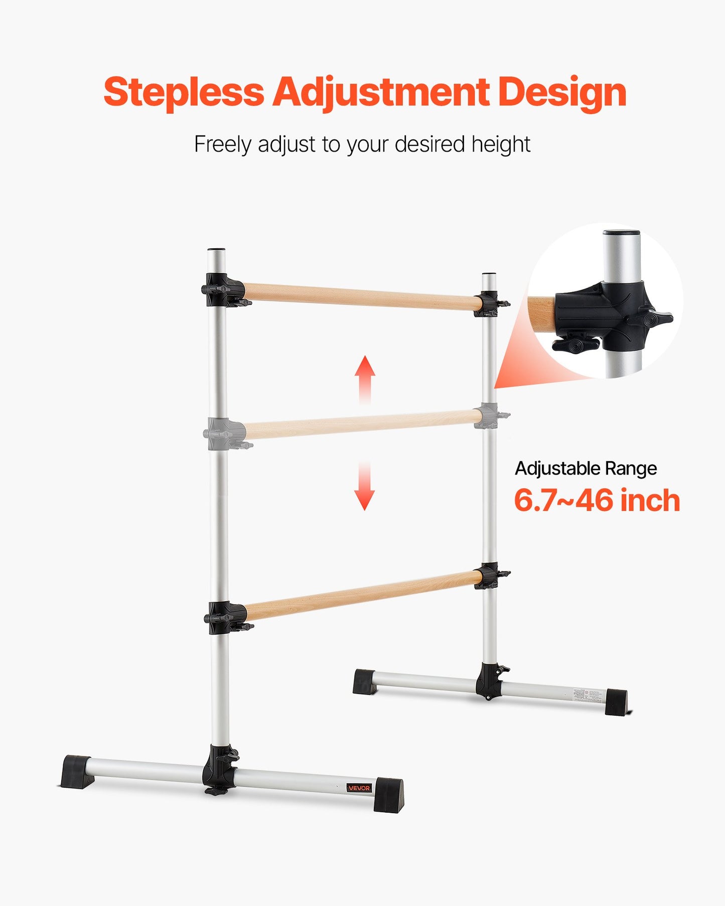 Ballet Barre, Double Beechwood Barre Bar for Home, Freestanding Portable Ballet Stretching Dance Bars, Height Adjustable Anti-Wobble Fitness Gym Equipment, for Pilates Balance Workout