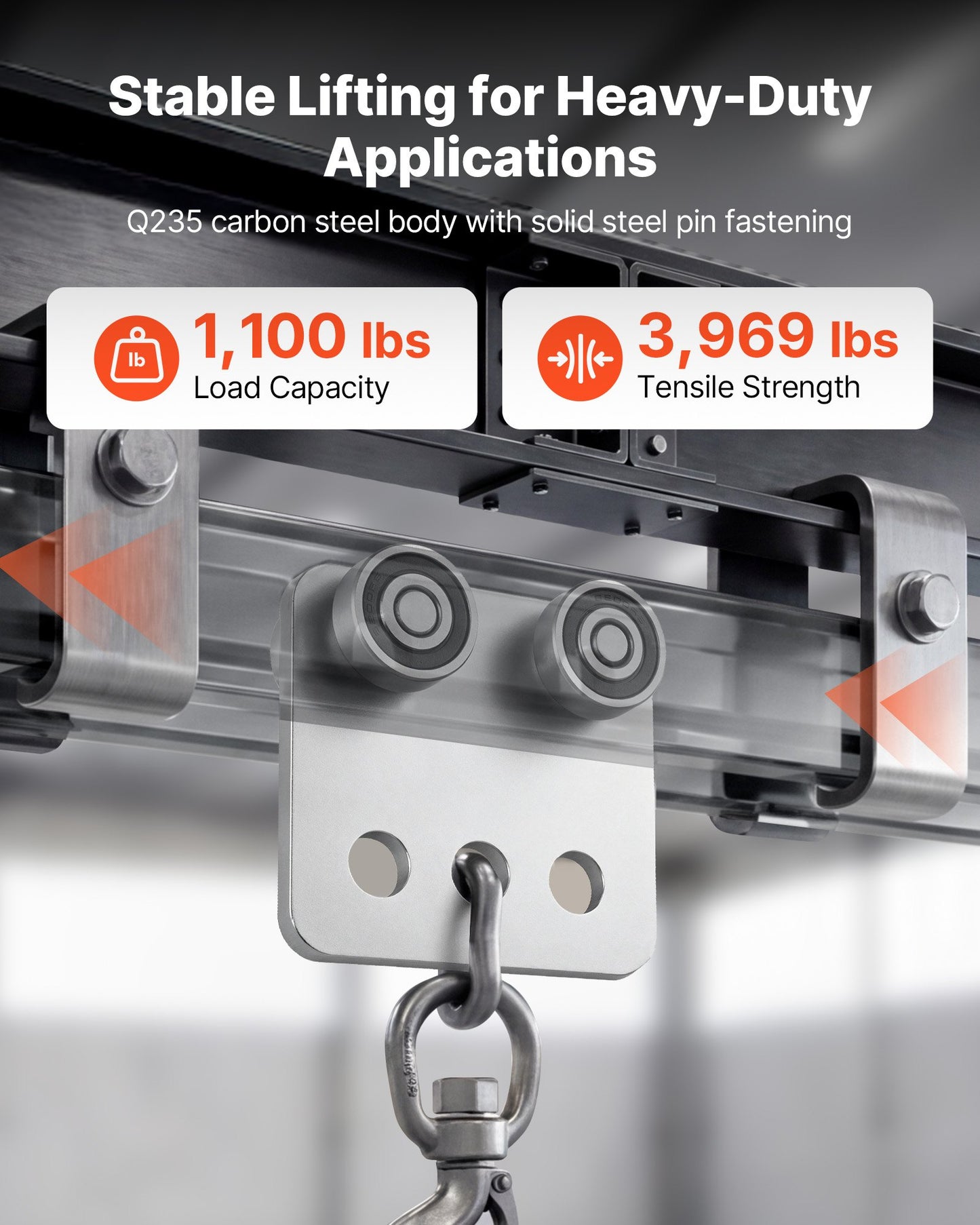 4 Wheel Trolley Assembly Rollers, 4 Pcs 499 kg Load, Dual Bearing Trolley Assembly for 1-5/8" Wide and All 1-5/8" or Taller Strut Channel, Heavy Duty Sliding Track System for Warehouse Garage