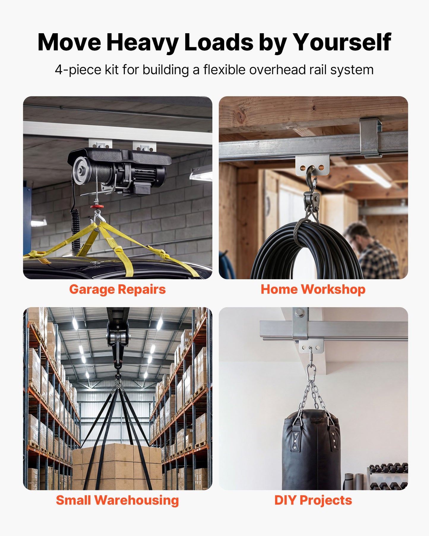 4 Wheel Trolley Assembly Rollers, 4 Pcs 499 kg Load, Dual Bearing Trolley Assembly for 1-5/8" Wide and All 1-5/8" or Taller Strut Channel, Heavy Duty Sliding Track System for Warehouse Garage