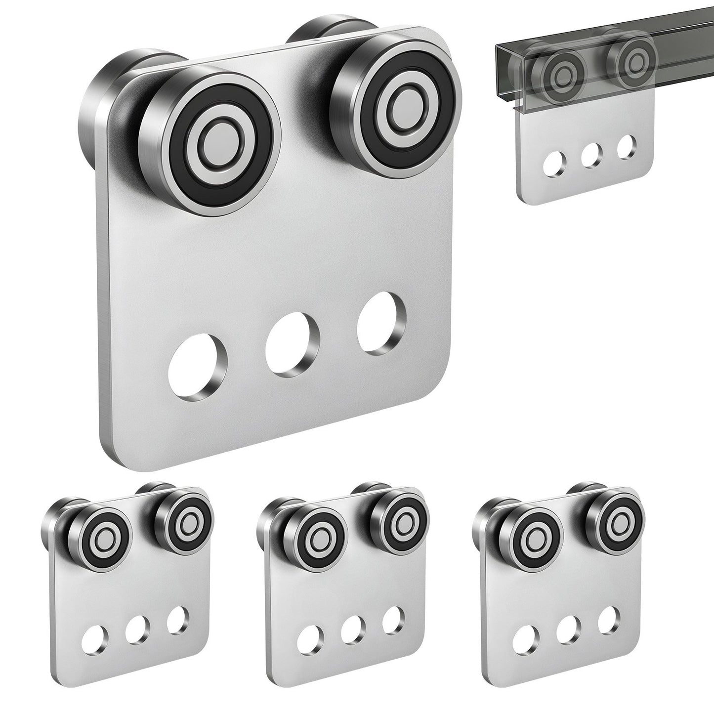 4 Wheel Trolley Assembly Rollers, 4 Pcs 499 kg Load, Dual Bearing Trolley Assembly for 1-5/8" Wide and All 1-5/8" or Taller Strut Channel, Heavy Duty Sliding Track System for Warehouse Garage