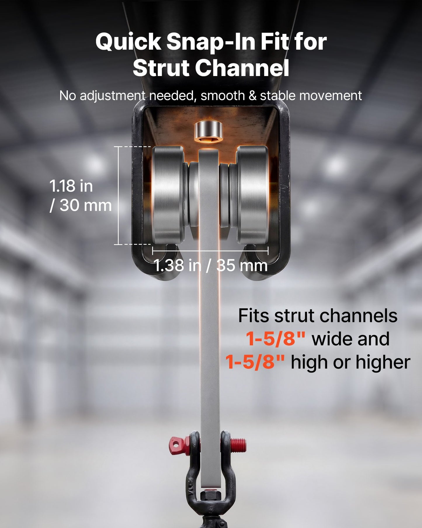 8 Wheel Trolley Assembly Rollers, 4 Pcs 1361 kg Load, Dual Bearing Trolley Assembly for 1-5/8" Wide and All 1-5/8" or Taller Strut Channel, Heavy Duty Sliding Track System for Warehouse Garage