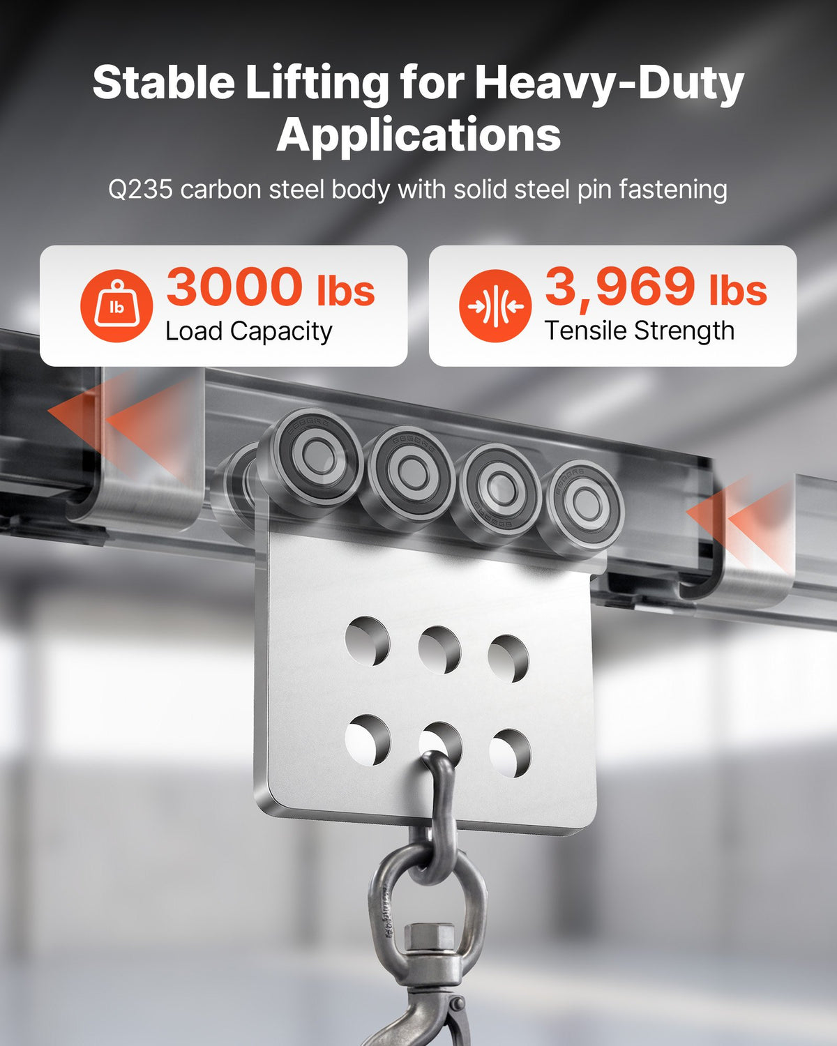 8 Wheel Trolley Assembly Rollers, 4 Pcs 1361 kg Load, Dual Bearing Trolley Assembly for 1-5/8" Wide and All 1-5/8" or Taller Strut Channel, Heavy Duty Sliding Track System for Warehouse Garage