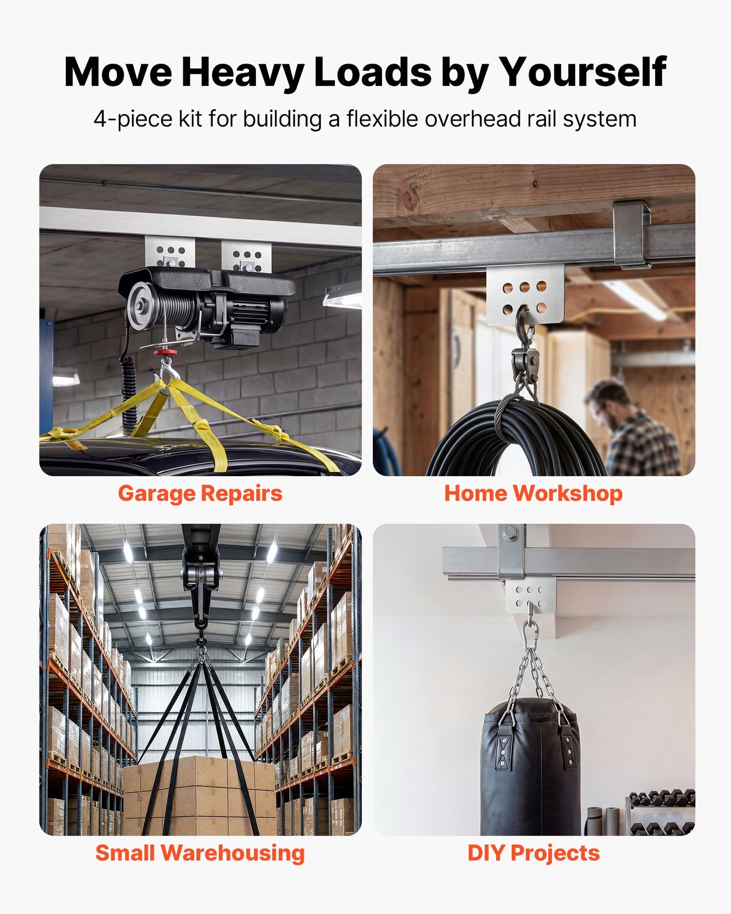 8 Wheel Trolley Assembly Rollers, 4 Pcs 1361 kg Load, Dual Bearing Trolley Assembly for 1-5/8" Wide and All 1-5/8" or Taller Strut Channel, Heavy Duty Sliding Track System for Warehouse Garage