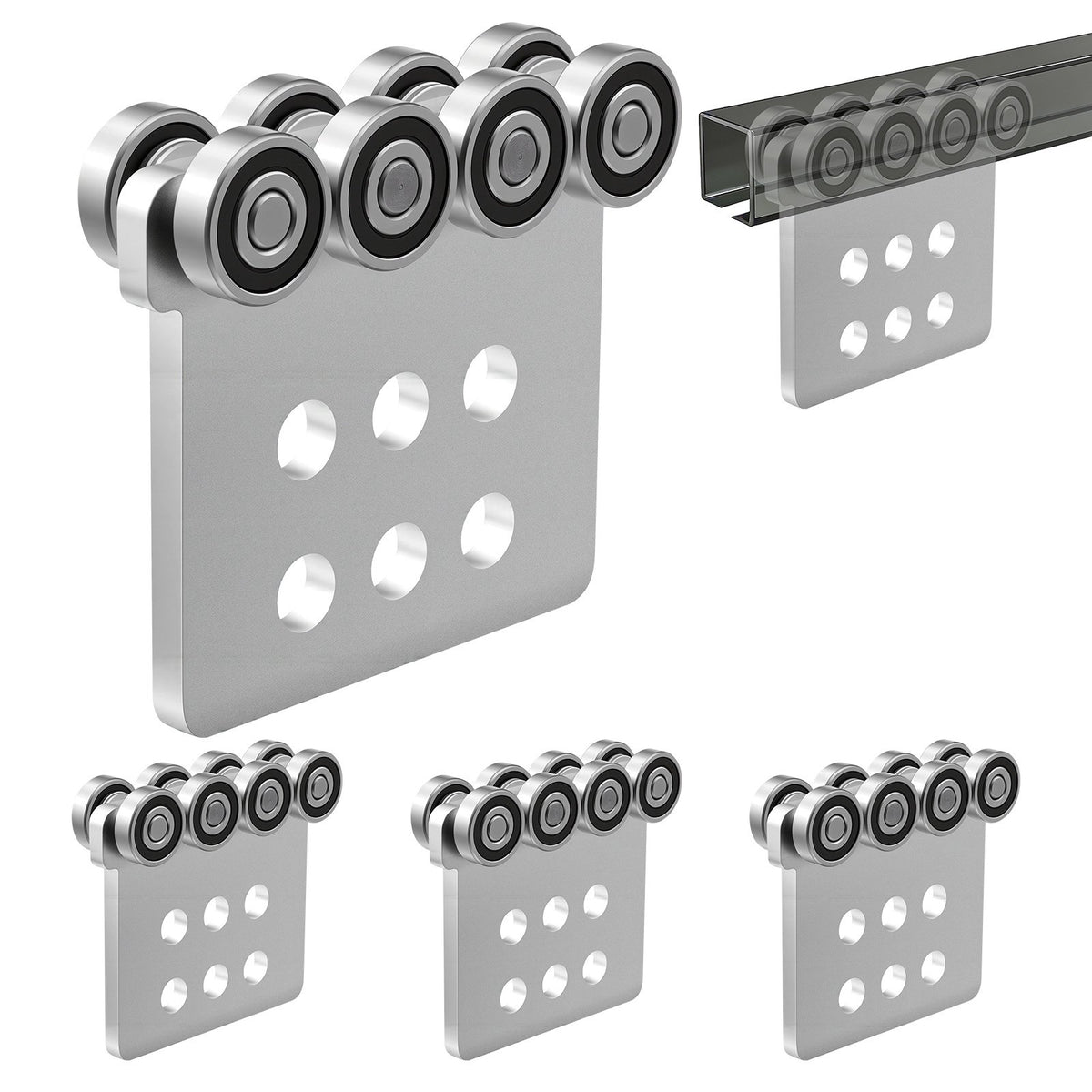 8 Wheel Trolley Assembly Rollers, 4 Pcs 1361 kg Load, Dual Bearing Trolley Assembly for 1-5/8" Wide and All 1-5/8" or Taller Strut Channel, Heavy Duty Sliding Track System for Warehouse Garage
