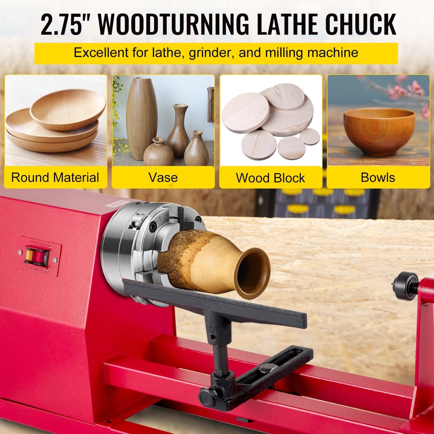 Mini Lathe Chuck 4 Jaw Self-Centering, 1 m x 8 TPI Thread, 1.23 kg Steel