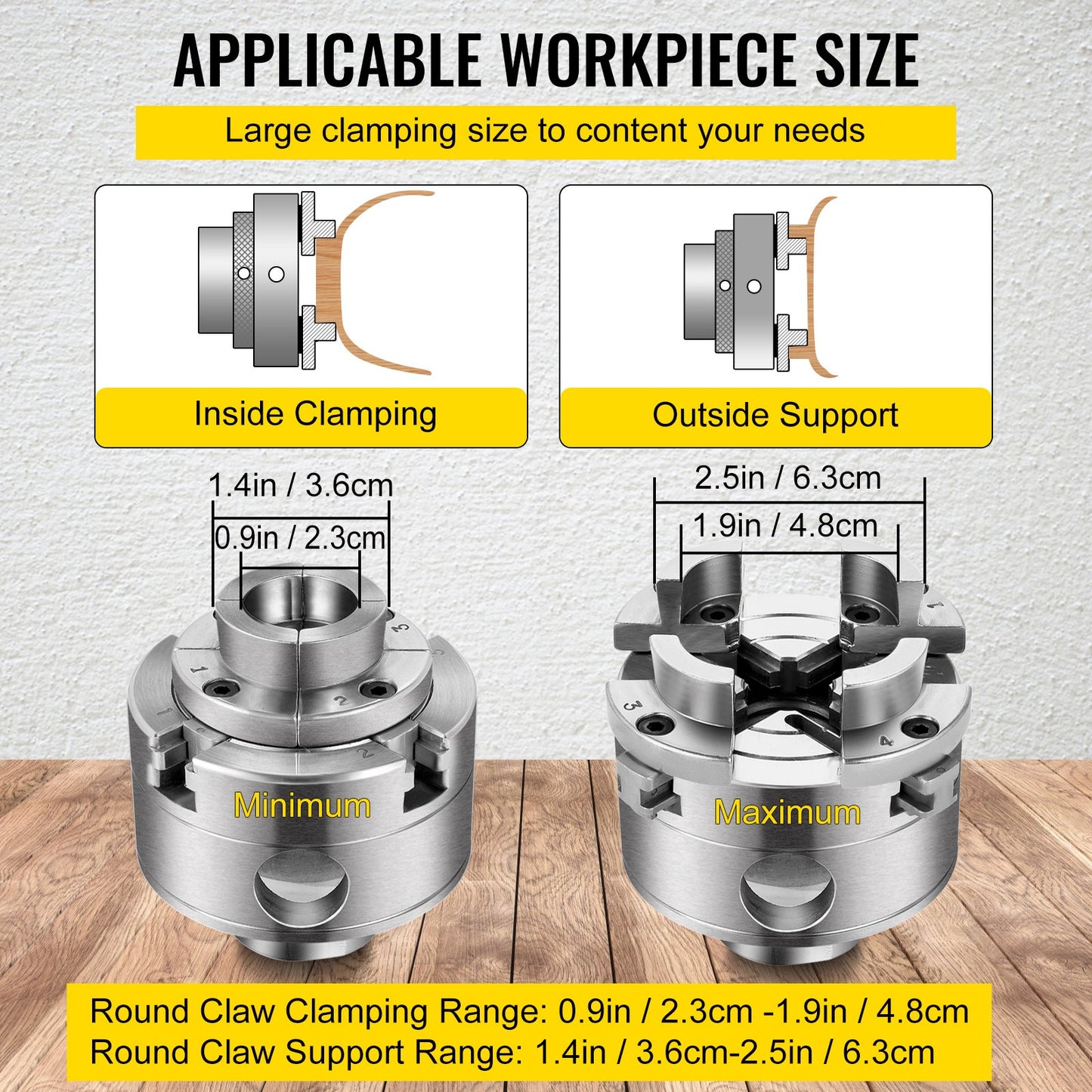 VEVOR 2.75" Mini Lathe Chuck 4 Jaw Self-Centering 1In x 8TPI Thread 3/4-16 TPI