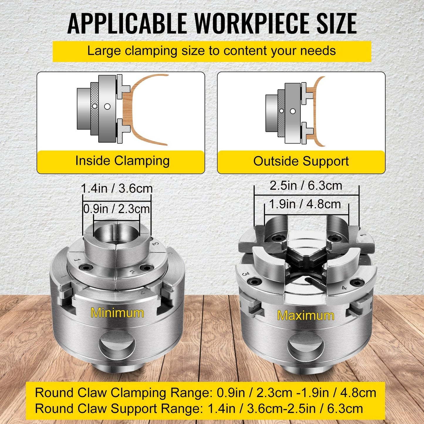 Mini Lathe Chuck 4 Jaw Self-Centering, 1 m x 8 TPI Thread, 1.23 kg Steel