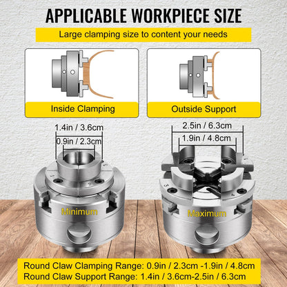 Mini Lathe Chuck 4 Jaw Self-Centering, 1 m x 8 TPI Thread, 1.23 kg Steel
