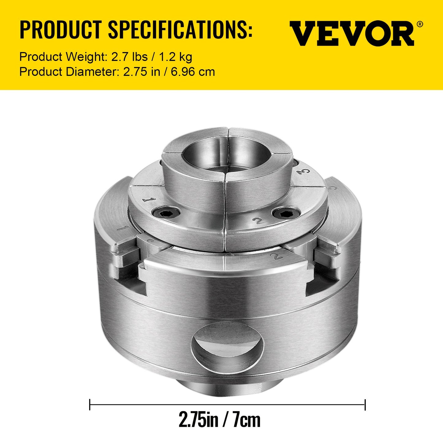 VEVOR 2.75" Mini Lathe Chuck 4 Jaw Self-Centering 1In x 8TPI Thread 3/4-16 TPI