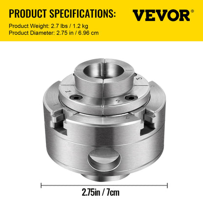 VEVOR 2.75" Mini Lathe Chuck 4 Jaw Self-Centering 1In x 8TPI Thread 3/4-16 TPI