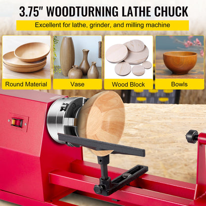 VEVOR Wood Lathe Chuck, 3.75" Woodturning Chuck, 4-Jaw Gear Chuck, 1In x 8TPI Thread