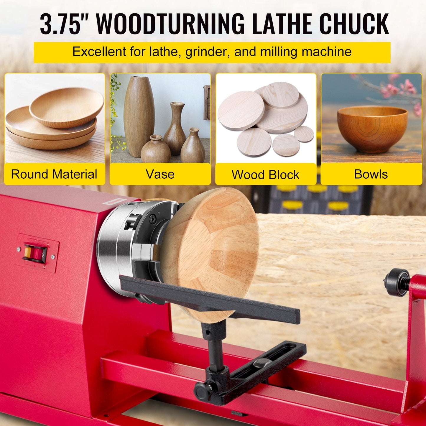 Precision 4-Jaw Woodturning Chuck, Self-Centering, 95mm Diameter, 1m x 8TPI Thread