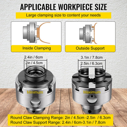 VEVOR Wood Lathe Chuck, 3.75" Woodturning Chuck, 4-Jaw Gear Chuck, 1In x 8TPI Thread