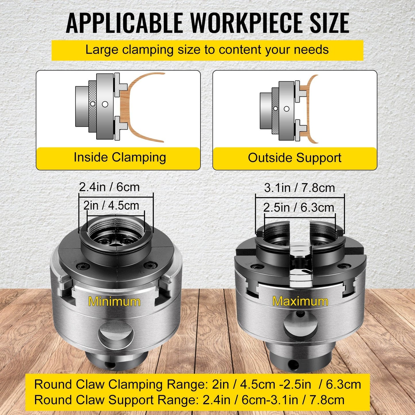 Precision 4-Jaw Woodturning Chuck, Self-Centering, 95mm Diameter, 1m x 8TPI Thread