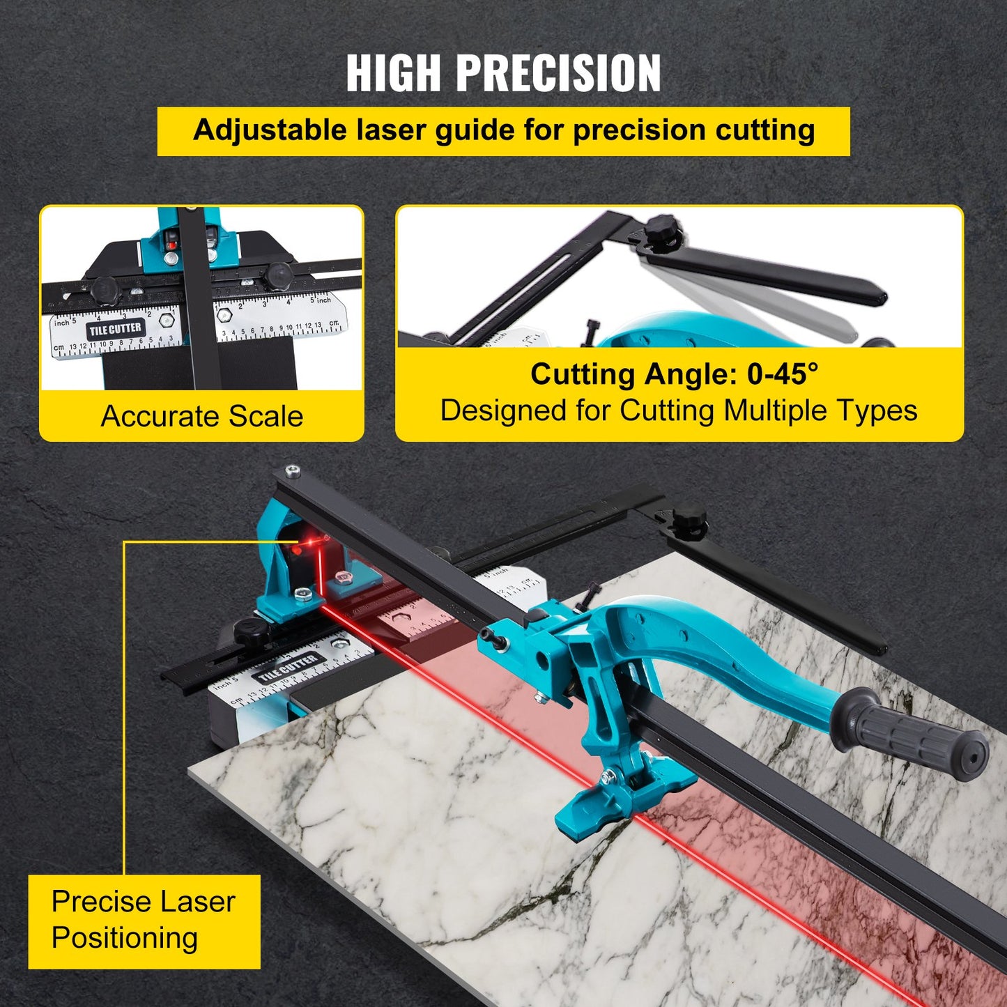 VEVOR Tile Cutter 47in Cutting Tool w/ Laser Guide Single Rail Double Brackets