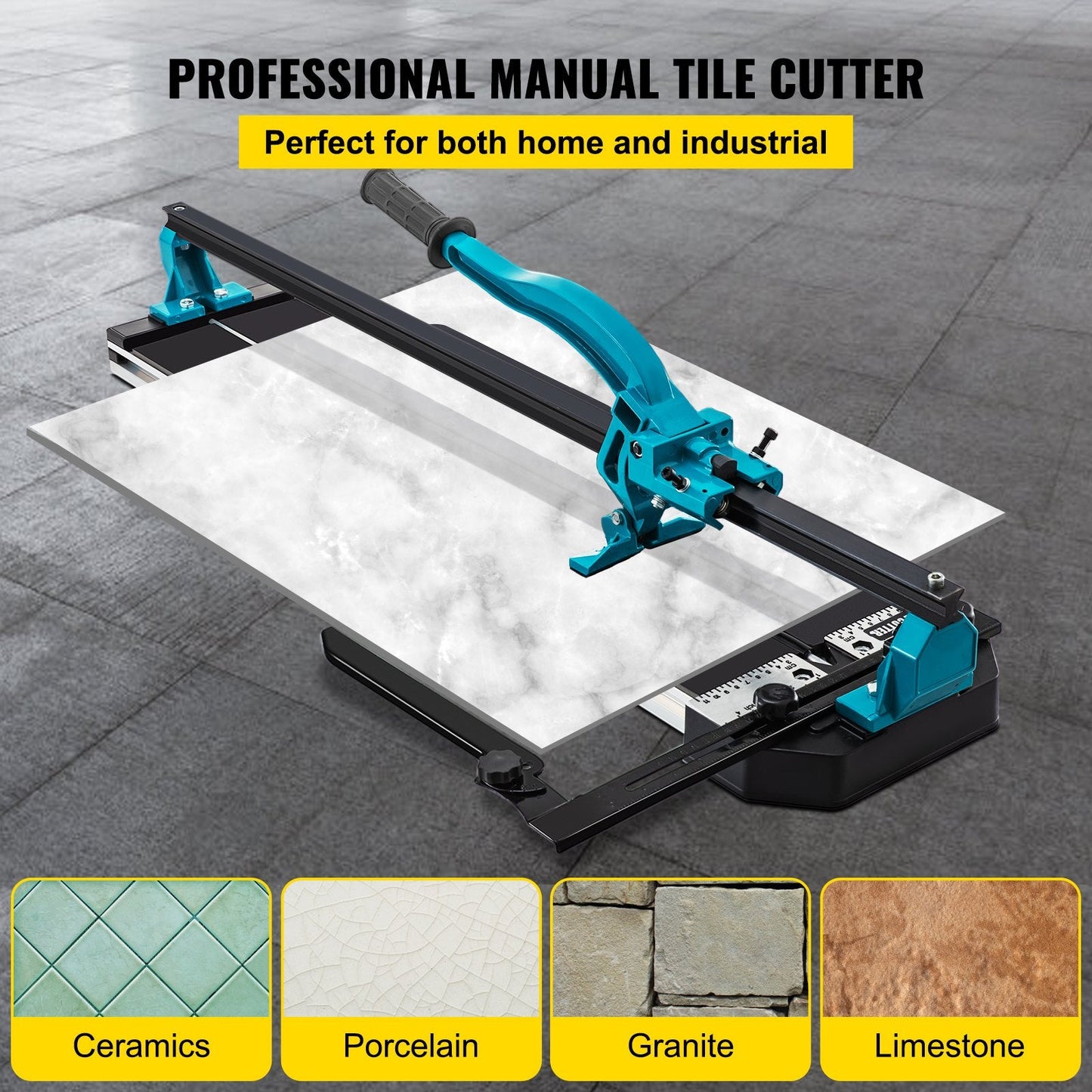 24-inch Tile Cutter with Laser Guide, Single Rail & Dual Brackets, 6-15mm Thick