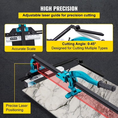 24-inch Tile Cutter with Laser Guide, Single Rail & Dual Brackets, 6-15mm Thick