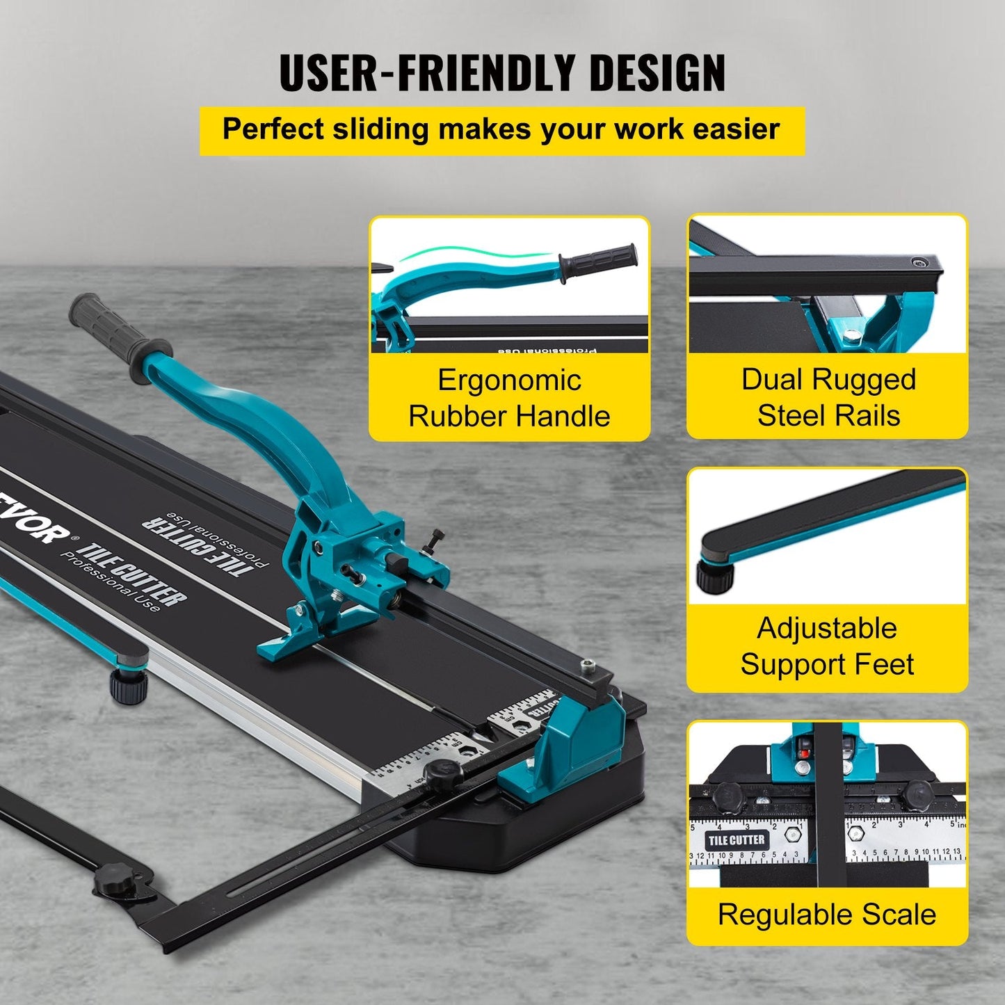 24-inch Tile Cutter with Laser Guide, Single Rail & Dual Brackets, 6-15mm Thick