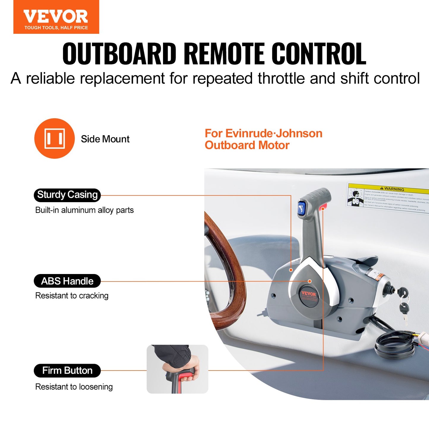 VEVOR Boat Throttle Control, 5006180 Side-Mounted Outboard Remote Control Box for