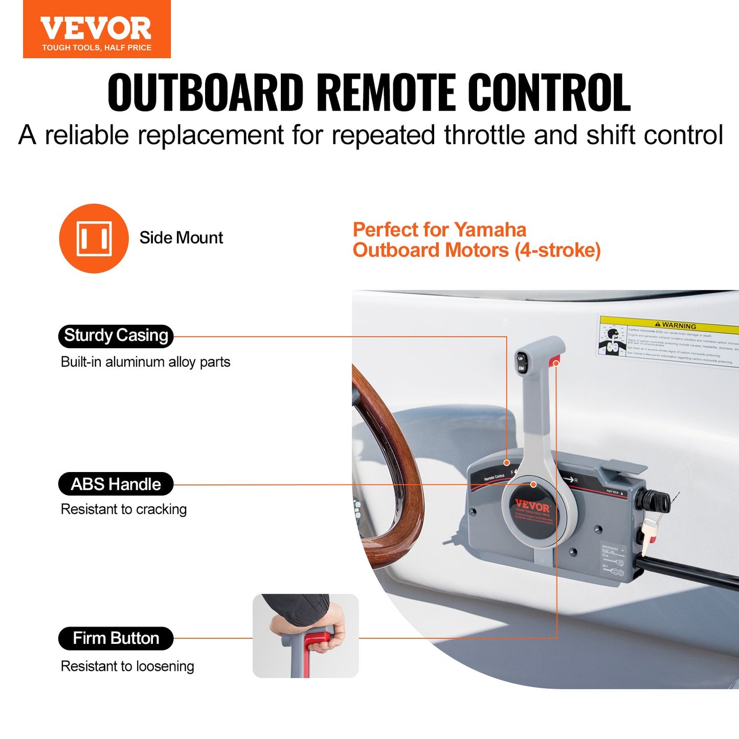 VEVOR Boat Throttle Control, 703-48205-16 Side-Mounted Outboard Remote Control Box