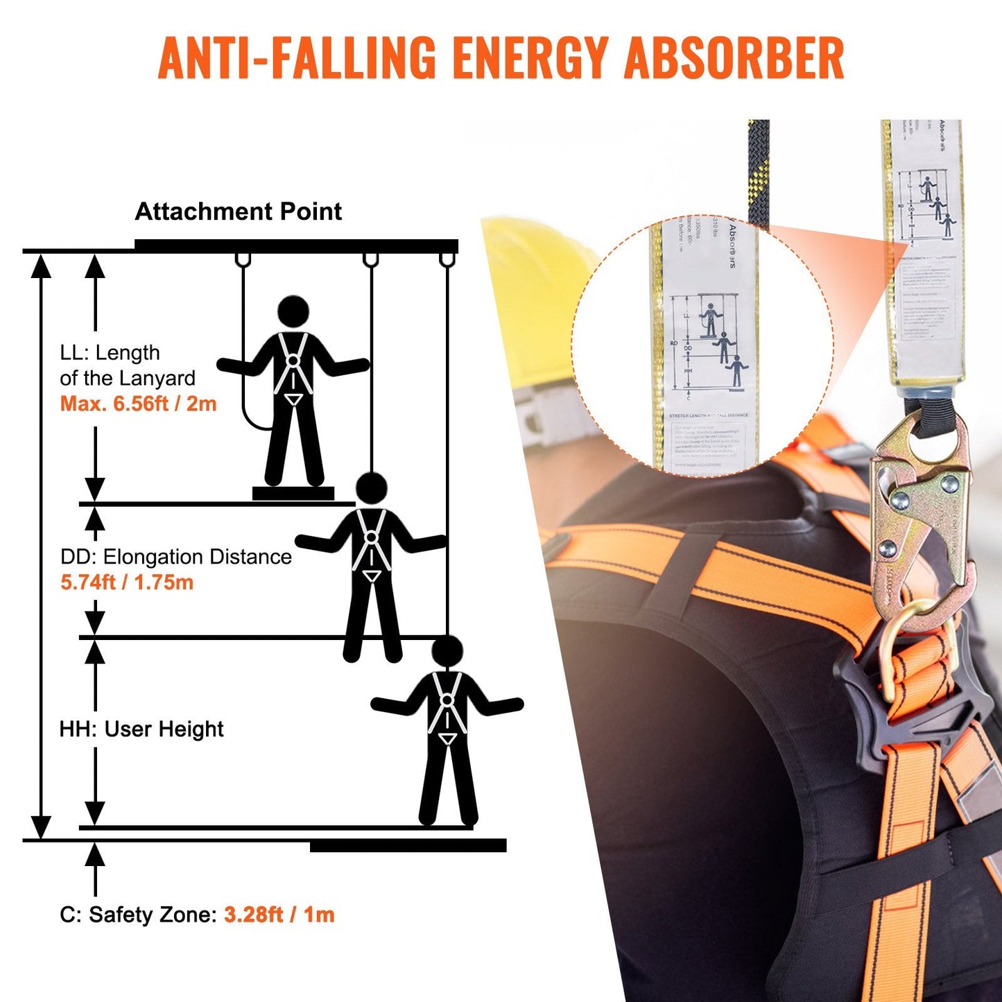 150ft (45.7m) Outdoor Climbing Rope with Steel Hooks and Energy Absorber