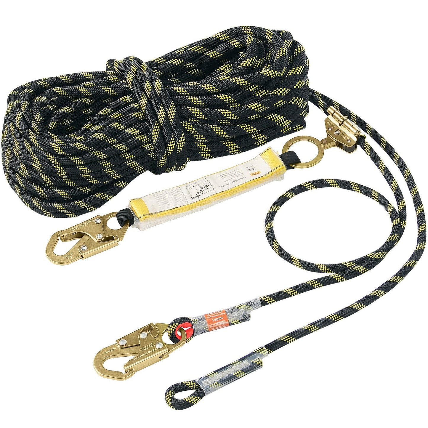 150ft (45.7m) Outdoor Climbing Rope with Steel Hooks and Energy Absorber