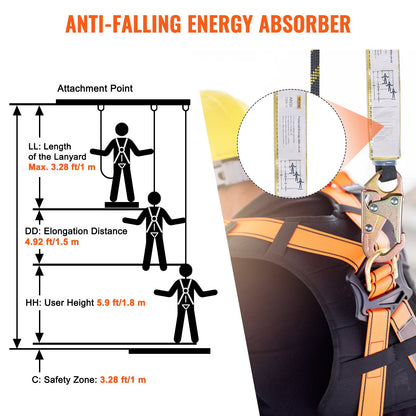 VEVOR Vertical Lifeline Assembly 0.55'' x 25' Fall Protection Rope 30 KN ANSI